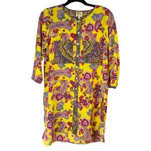 NWOT Yellow Small Paisley Bohemian Multi-colored Button-Down Blouse 3/4 Sleeves